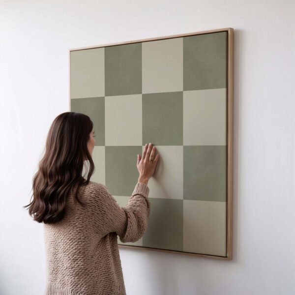 Sage Green Checkered Canvas Wall Art