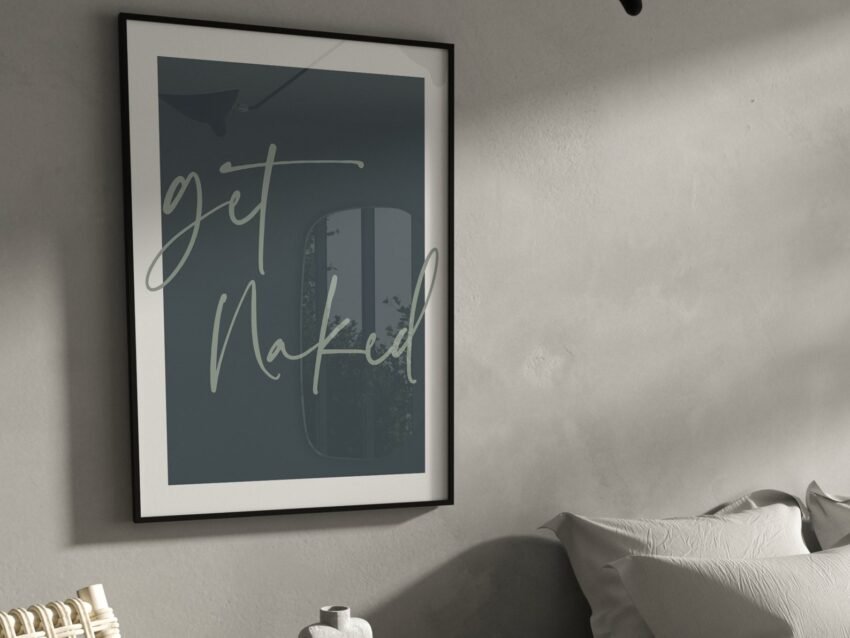 Sage Green "Get Naked" Typography Wall Art – Bedroom & Bathroom Decor
