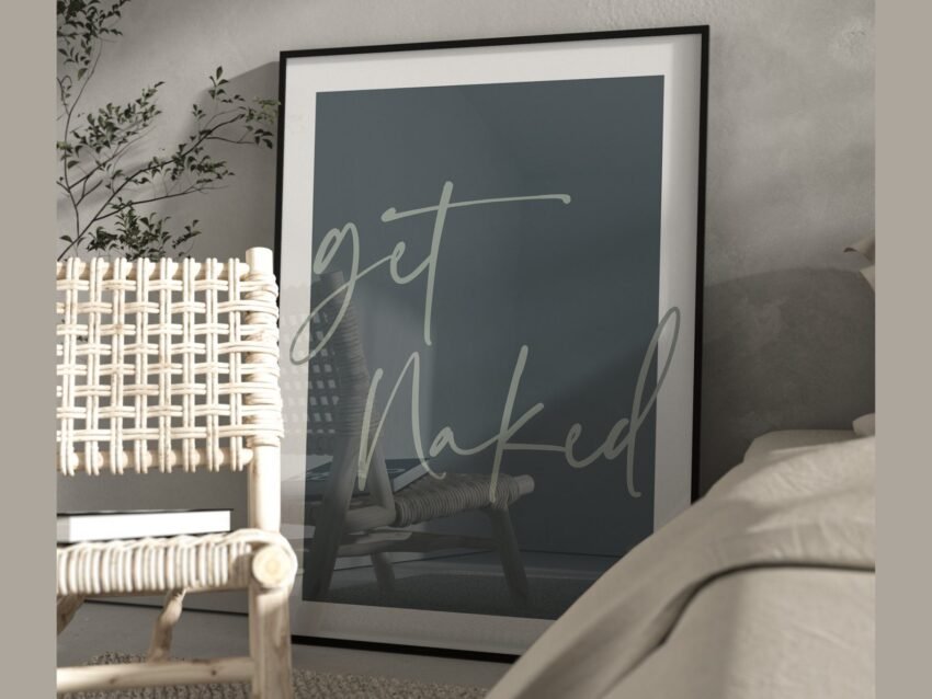 Sage Green "Get Naked" Typography Wall Art – Bedroom & Bathroom Decor