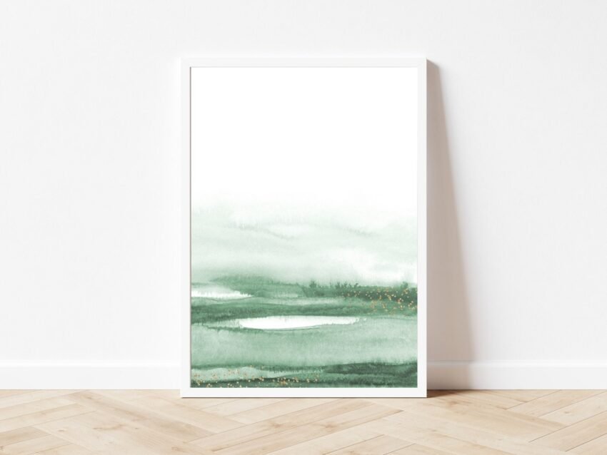 Sage Green Wall Art – Set of 3 Minimalist Landscape Watercolour Prints, Wabi Sabi Decor for Living Room