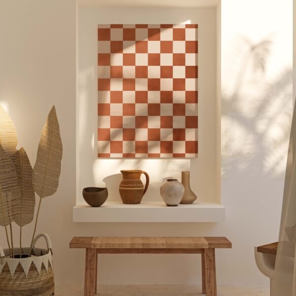 Bring warmth and rustic charm to your interior with this Terracotta Checkerboard Canvas Wall Art by Aureous. Featuring a bold checkered design in rich rust tones, this piece blends cottagecore coziness with farmhouse elegance—perfect for creating a statement in your living room, entryway, or bedroom.