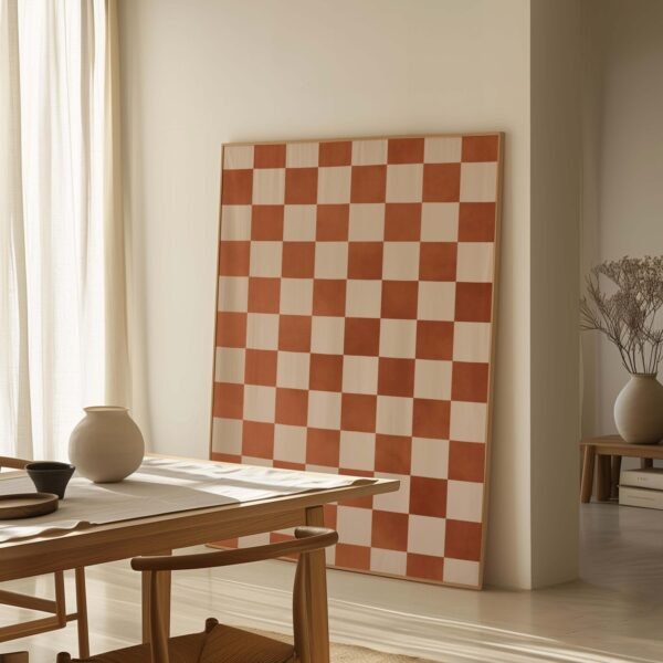 Terracotta Checkerboard Wall Art – Rustic Cottagecore Decor