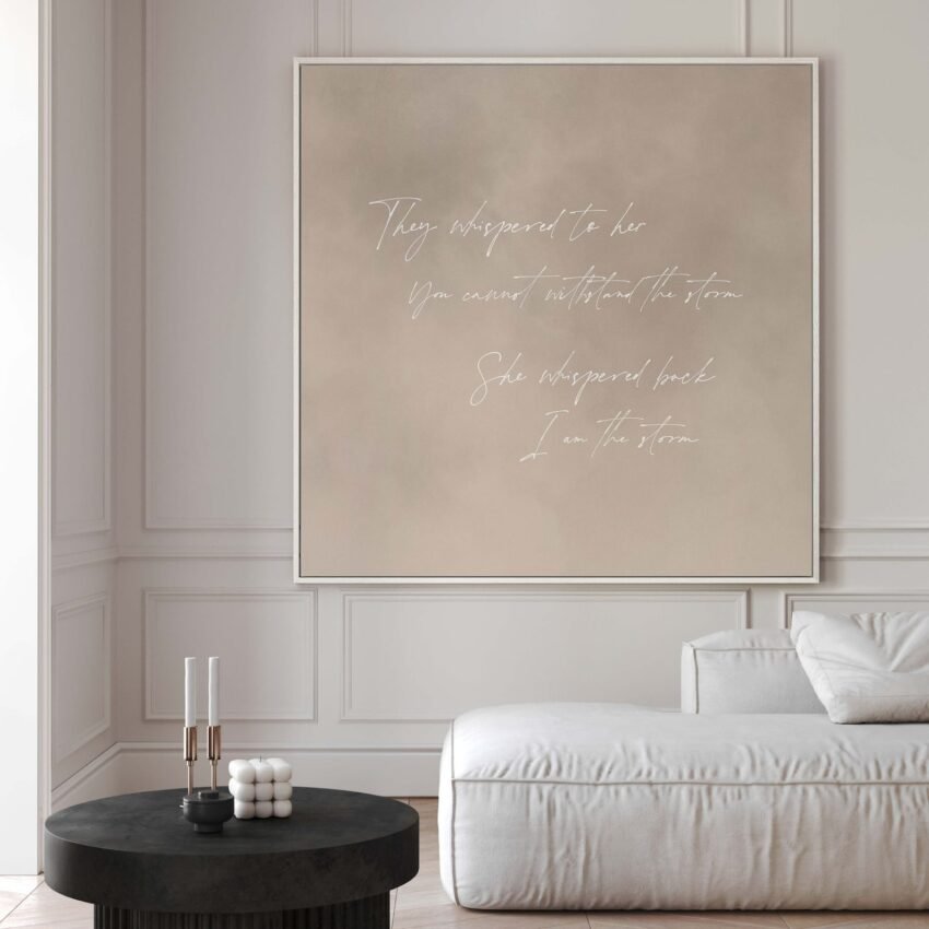 I am the Storm Canvas Wall Art, Neutral Minimalist Print, Square Framed Art, Extra Large Living Room Decor, Feminist Gift, Gift for Her