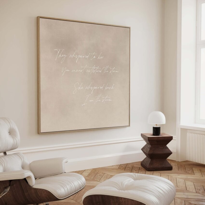 I am the Storm Canvas Wall Art, Neutral Minimalist Print, Square Framed Art, Extra Large Living Room Decor, Feminist Gift, Gift for Her